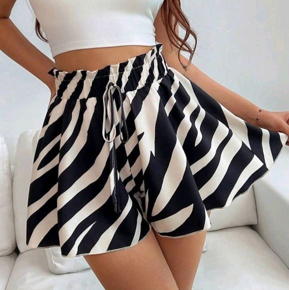 Women's Zebra Print Tie-Waist Shorts With A-Line Loose Fit - Picture 1 of 4